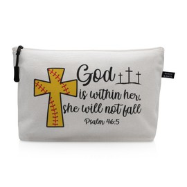 Softball Gifts for Girls - Linen Softball Makeup Bag w/ Scripture - Spacious & Durable Inspirational Gift Bags - Versatile Travel Toiletry Bag for Women - Perfect Birthday Softball Gifts for Girls