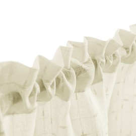 TOPICK Half-Curtains, Transparent, Bistro Curtains with Cross Pattern, Semi-Sheer Curtains, Short Gates, Gauze Window Curtains for Kitchen, Living Room, Country House Style, Set of 2, 90 cm, Beige