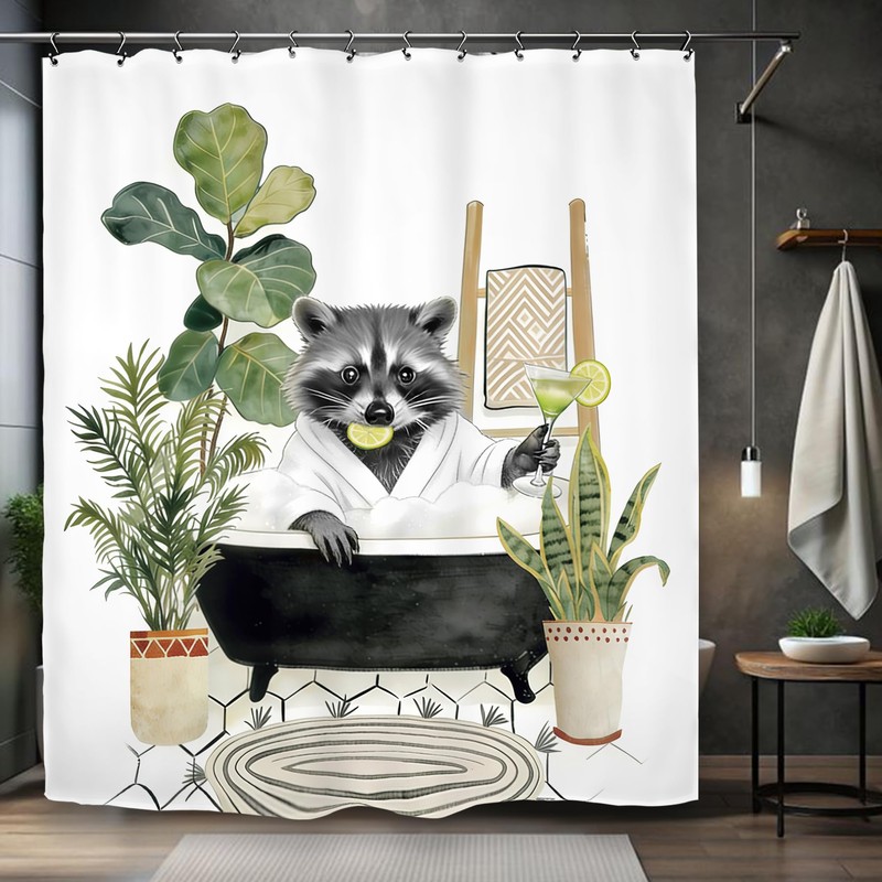 Kalmico Funny Raccoon Animal Shower Curtain 60Wx72L Inch Hilarious Gray