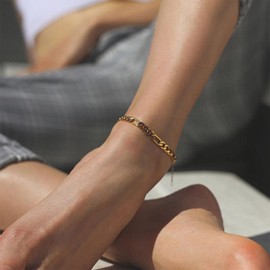 Yienate Figaro Anklet Bracelet Boho Gold Anklet Summer Beach Anklets Fashion Adjustable Anklet Foot Jewellery Gift for Women Girls