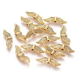 Pack of 20 Wings Angel Metal Beads Angel Wings Beads 20 mm, Gold Colour, Metal Spacer DIY for Bracelets, Necklaces
