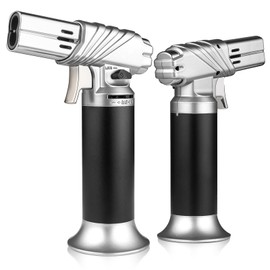 mollie Mini Butane Torch Lighter with Adjustable Flame, Small Refillable Kitchen Cooking Blow Torch for Creme Brulee, Windproof Baking Torch with Safety Lock, Silver 2-Pack (Butane Gas Not Included)