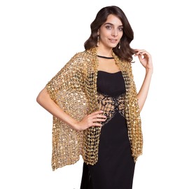 RZTA Sparkling Metallic Shawls and Wraps with Buckle for Evening Party Dresses Wedding Party A2-Gold