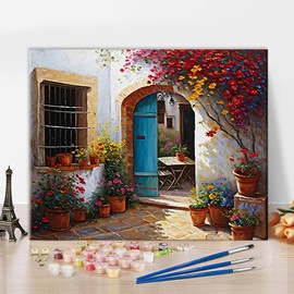 TUMOVO Paint by Numbers for Adults, Colorful Flowers Patio Spain Greece Acrylic Paint by Numbers, Easy Paint by Numbers for Beginners, Watercolor Painting by Numbers for Home Decor, 16x20 Inch