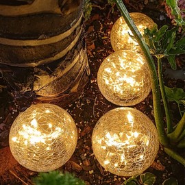 INANNING Solar Garden Lights, Cracked Glass Ball Waterproof Warm White LED for Outdoor Decor Decorations Pathway Patio Yard Lawn, 4Pack (5.9")