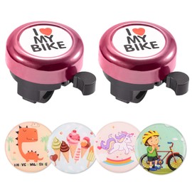2 Pieces Pink Bike Bell Kids Adult, Bicycle Bell with Cartoon Stickers, Loud Kids Bike Bell, Cute Bike Accessories Kids for Scooter Tricycle Balance Bicycle Racing Bicycle MTB
