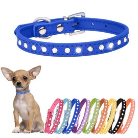 Hotlion Rhinestone Dog Collar, Cute Crystal Diamond Cat Collar, Soft Leather Kitten Puppy Collars Adjustable for Small Medium Dogs, Dark Blue, S