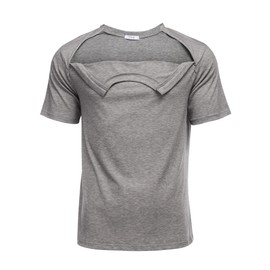 Deyeek Chemo Port Shirts for Men Post Shoulder Surgery Recovery Shirts Tear Away Zipper Shirt Chemotherapy Must Haves Grey