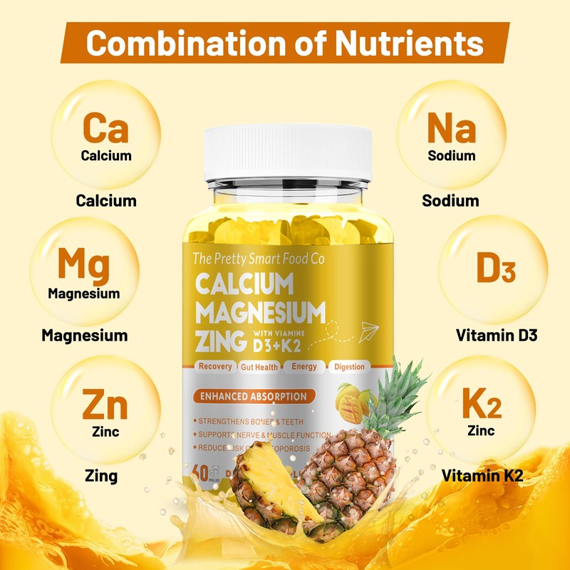 Calcium Magnesium Zinc Gummies with Vitamin D3 & K2 for