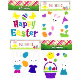 Easter Gel Window Clings Spring Glass Decor Decorations Stickers Cling Gel for Kids Includes Bunnies Chicks Egg Hunt Flowers reusuable and Easy to Remove