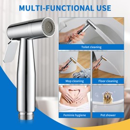 Handheld Bidet Sprayer Warm Water, Stainless Steel Bidet Hand Held for Feminine Wash, 2 Function Handheld Sprayer for Toilet with Brass Hot and Cold Mixing Valve,Chrome