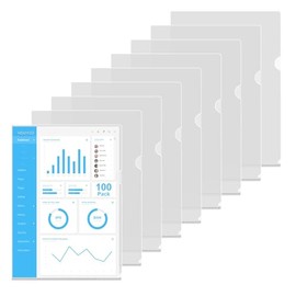 HOUYEE 100 paquetes de carpetas transparentes resistentes para documentos, carpetas tipo L de plástico con fundas de papel, bolsillos seguros para cop