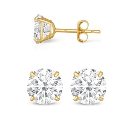 Everyday Elegance Solid 14k Yellow Gold Solitaire 6.5 MM Round Cubic Zirconia CZ Stud Earrings for Women | With 14k Gold Butterfly Push Backings |Classic Dainty Earrings with Gift Box