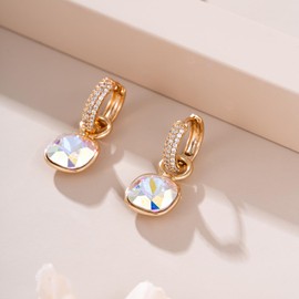 XUPING Hoop Earrings for Women Trendy Dangle Crystal Huggie 14k Gold Plated CZ Earrings Cubic Zirconia Hypoallergenic Earring Jewelry (AB）