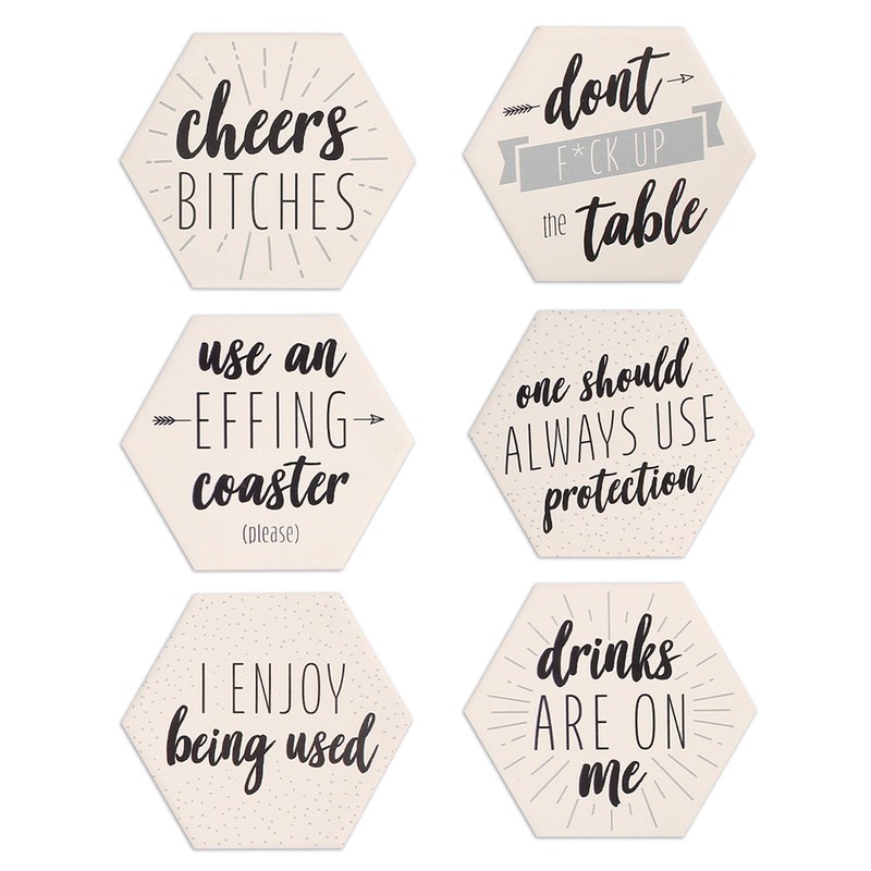 LotFancy Funny Drink Coasters with Holder, 6PCS Absorbent Ceramic Coasters,