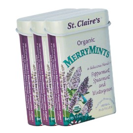 St. Claire's Organics Merrymints Organic Breath Mints, 1.5 Ounce Tin, Bundle of 3, Gluten-Free, Vegan, GMO-Free, Plant-based, Allergen-Free, Made in USA