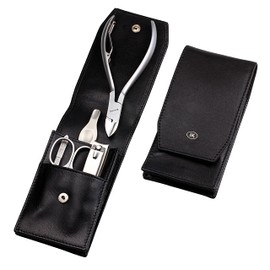 HK Manicure by Hans Kniebes Pocket Manicure Set of 5 with Nail Scissors, Nail Clippers, Toenail Clippers, Nail File, Tweezers - Genuine Nappa Goat Leather