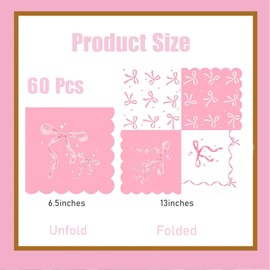 60Pcs Pink Bow Napkins, Coquette Birthday Decorations Bow Birthday Party Napkins Pink Bow Theme Table Decoration for Girls Bachelorette Bridal, Baby Shower Party Supplies