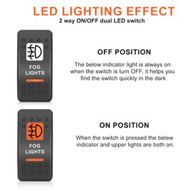 HOKAAER Fog Lights Waterproof Rocker Switch Toggle On-Off 12V 24V 5Pin SPST Orange Backlit, with Jumper Wires Set Compatible for Polaris RZR Can-Am Car Truck ATV UTV RV SUV
