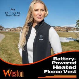 WESTON Women’s Heated Fleece Vest, 4 Heating Zones, 7.4V, 4800 mAH Rechargeable Battery, Water-Resistant, Adjustable Heat Levels Up to 130°F, Soft Machine-Washable Women’s Fleece Vest (M)