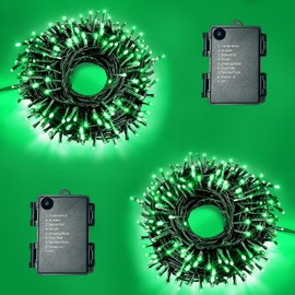 Calm Green 2 Pack Each 16.4ft 60 LED Battery Operated Christmas Tree Lights Indoor Outdoor Cluster String Lights with Timer 8 Modes Green Wire Xmas Fairy Light, No Lonely Feeling Decorations