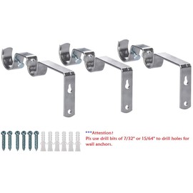 JUSHENG Dual Curtain Rod Hanging Brackets Havy Duty 3Pcs - Satin Nickel Metal Wall Mount Brackets