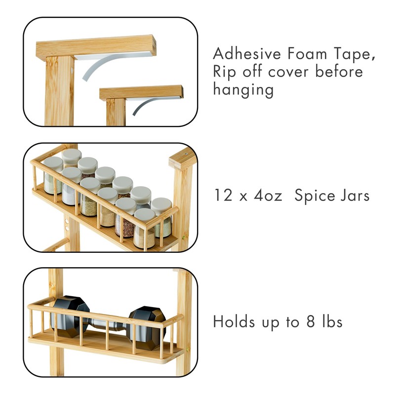 Hanging Spice Rack for Refrigerator - 3 Tier Bamboo Kitchen