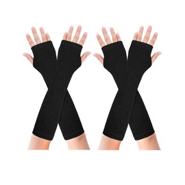 Becellen 2 Pairs of Long Arm Warmers, Thermal Knitted Fingerless Gloves, Warm Winter Gloves, Stretchy Hand Warmers, Pulse Warmers with Thumb Hole Over for Men and Women, black