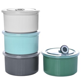 Hoilse Ceramic Bowls with Lids, 20-oz Microwave Safe Food Storage Container for Serving Cereal, Soup, Salad, Meal Prep, Storing Leftovers, Picnic, Camping, Office Lunch, Multi-color, 5 inch-Set of 4