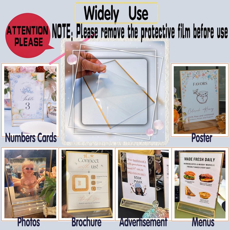 EKINIYAR 4x6 Acrylic Sign Holders 8 Pack Gold Table Number