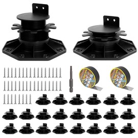 24 Pack Adjustable Deck Support Pedestal Kit, Deck Foundation Base, Height Adjustment 1-3/16" to 2-3/8", Plastic Deck Leveling Blocks with 48 Screws, 2 Tape & Screwdriver for Decks, Joists, Flooring