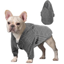 meioro Zipper Hooded Dog Sweater Pet Clothing Dog Cat Clothes Cute Pet Clothing Warm Hooded Winter Warm Puppy French Bulldog Pug (S, Grey)