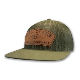 John Deere Full Mesh Trucker Hat, Olive Green, Leather Patch, Adjustable Snapback