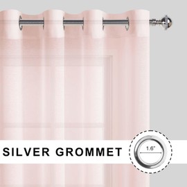 JIUZHEN Pink Sheer Curtains 84 Inches Long - Grommet Semi Transparent Window Drapes for Kids Bedroom Living Room, Set of 2 Panels with Tiebacks, W52 x L84