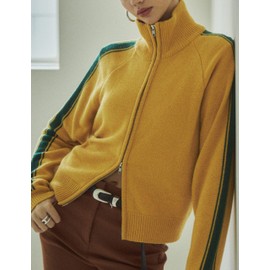 Qiaomai Womens Cardigan Sweaters Zip Up Long Sleeve Knit Sweater Jacket Open Front Outerwear Coats (Yellow-M)