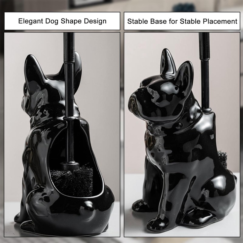 Comeon Ceramic Dog White/Black Toilet Brush and Holder Set, Plastic