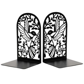 MerryNine Bookends,Metal Bookends No Flip Bookstand,Bookends for Desk or Bookshelf L Shape (2, Black)