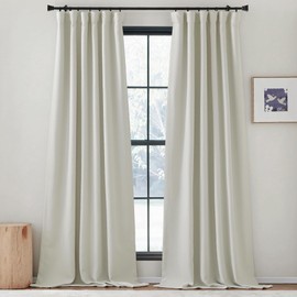 NICETOWN Room Darkening Faux Linen Curtains for Bedroom, Rod Pocket/Back Tab/Hook Belt Linen Burlap Light Blocking Noise Dampening Curtains for Living Room, Natural, W50 x L102, 2 Panels
