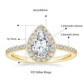 Zakk Women's Ring Set Silver 925 Eternity Ring Solitaire 1.5CT Tear Cubic Zirconia Engagement Rings Wedding Rings Promise Ring Rose Gold Gold, stone, Cubic Zirconia