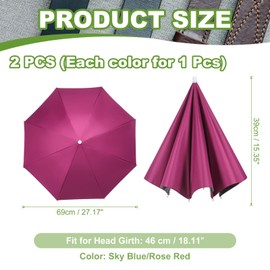 YELARXI Umbrella Hat, Fishing Hat Hands Free Waterproof Adjustable Sun Rain Cap Hat with Elastic Band Fit for Women Men Fishing Camping Gardening Beach Outdoor(2 Pack, Sky Blue/Rose Red)