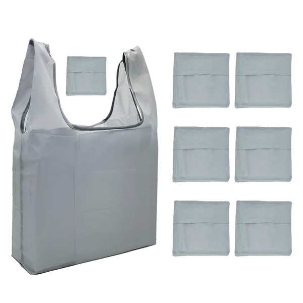 Vangress Waterproof Eco Bag, Set of 6, Easy Folding, Pocket Size, Square Bag, Compact Storage, Large Size, Shopping Bag, gray