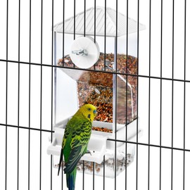 Rypet No Mess Automatic Bird Feeder for Cage,Transparent Acrylic Parrot Seed Feeders,Food Container for Cage,Parrot Feeder Cage Accessories for Small and Medium Lovebirds Parakeets Cockatiel Finch