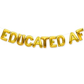 PartyForever EDUCATED AF Balloons Banner Gold Graduation Party Decorations Sign