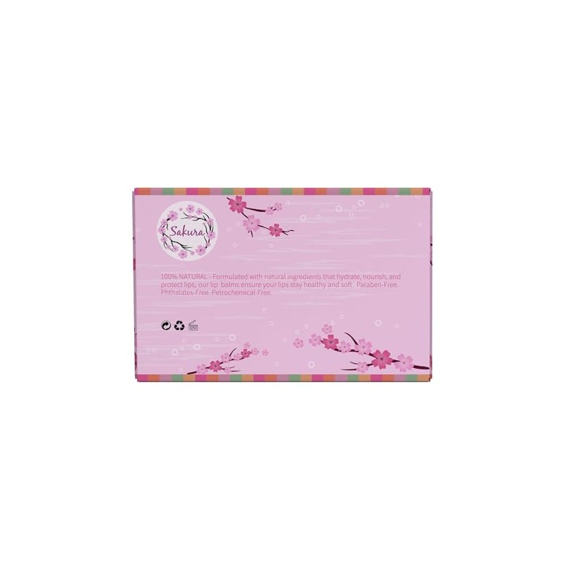 Sakura Organic Lip Balm Set, 100% Natural, 6 Flavours -