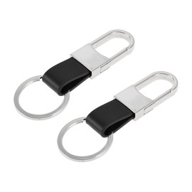 A ABSOPRO Car Keychain Universal Key Chain with Ring for Key Fobs for Home for Women Leather,Zinc Alloy Silver Tone,Black 2Pcs