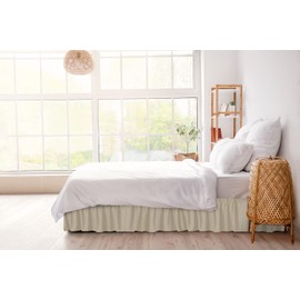 Wrap Around Dust Ruffle Bed Skirt - Cream - for Queen Size Beds with 15 in. Drop - Easy Fit Elastic Strap - Pleated Bedskirt with Brushed Fabric - Wrinkle Free, Machine Wash - by CGK Linens