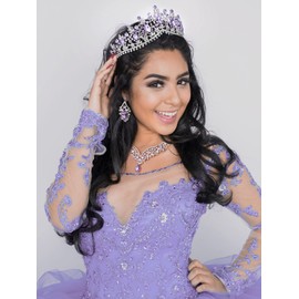 SWEETV Corona de boda para novia, paquete de 3 arete de tiara, conjunto de joyas de novia, disfraz de vidrio, fiesta, cumpleaños, graduación, desfile de joyería para mujeres, onesize, Gema de vidrio