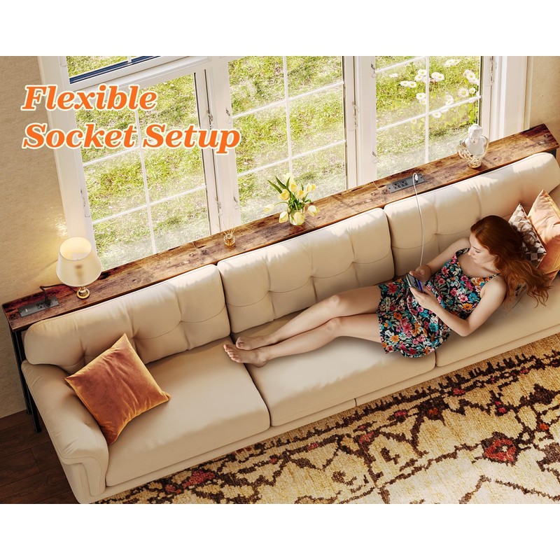 SUPERJARE 102 Inch Sofa Table with 2 Power Outlets and