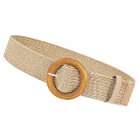 XZQTIVE - Cinturón tela para mujer, con paja, elástico, elástico, bohemio, para verano, playa, 7-Caqui, Fit waist size below 45 inch