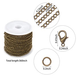 Forise 30 Feet Necklace Chains 2mm Twisted Links Bronze Chain for DIY Jewelry Making,Necklace Chains Set with 20Pcs Lobster Clasps 50Pcs Jump Rings